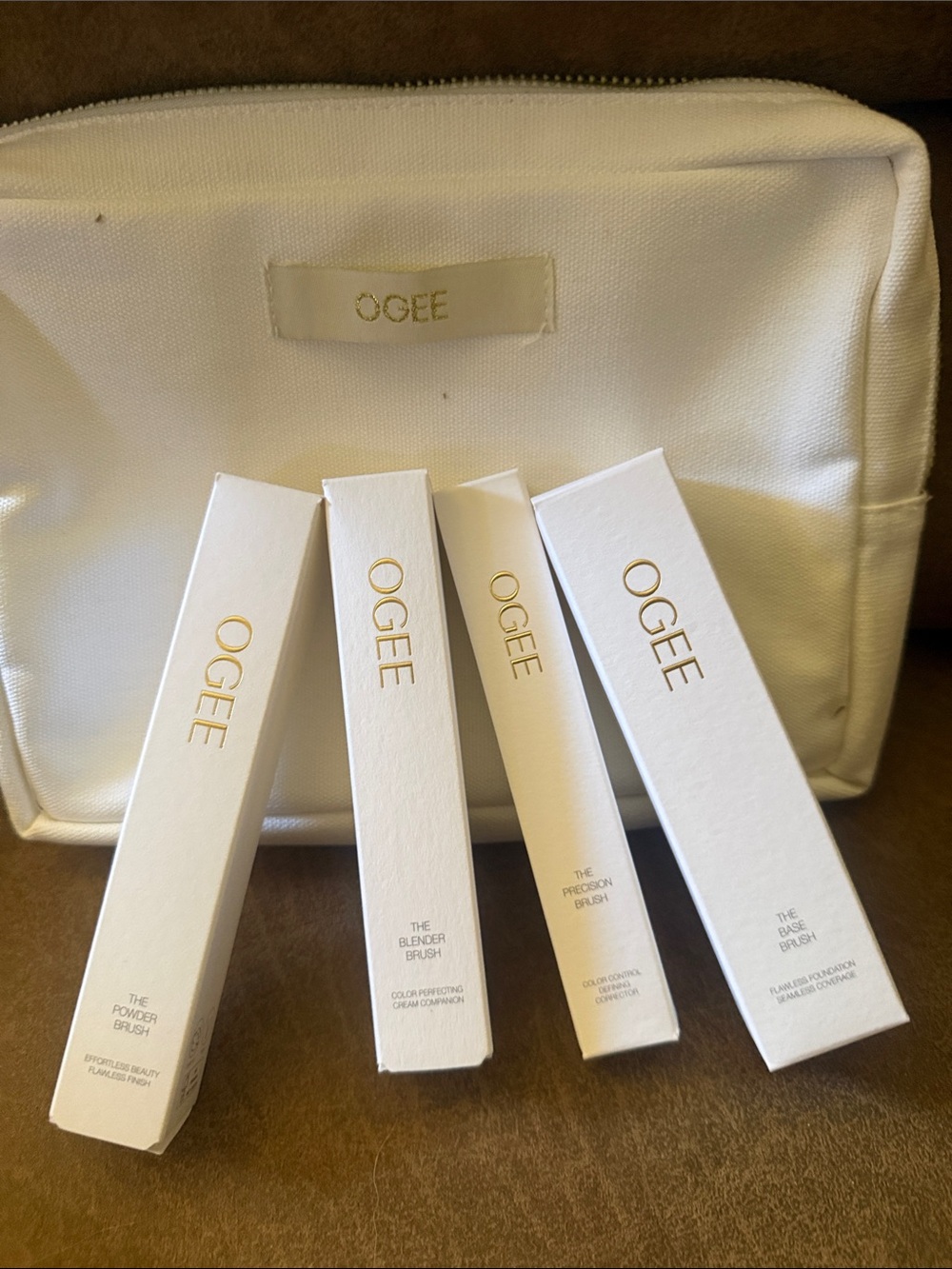 OGEE White Brush Set with Matching White Travel Pouch